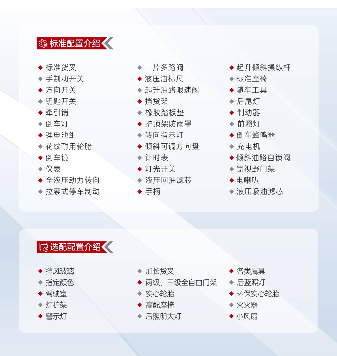 性能油改电叉车产品参数